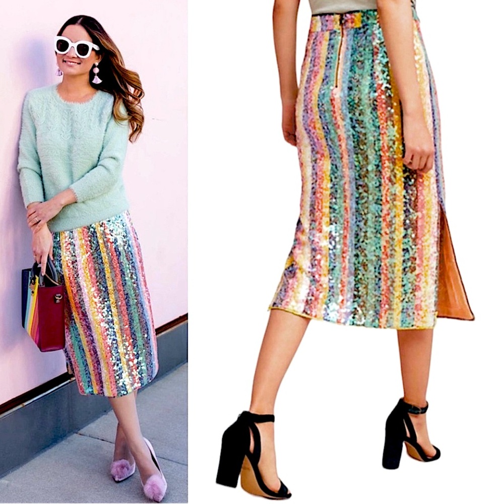 NWOT Anthropologie Sequin Stripe Skirt